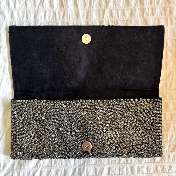 Club Monaco Emily Silver Gems Gemstone Beaded Embellished Embroidered Clutch Bag - Picture 5 of 10